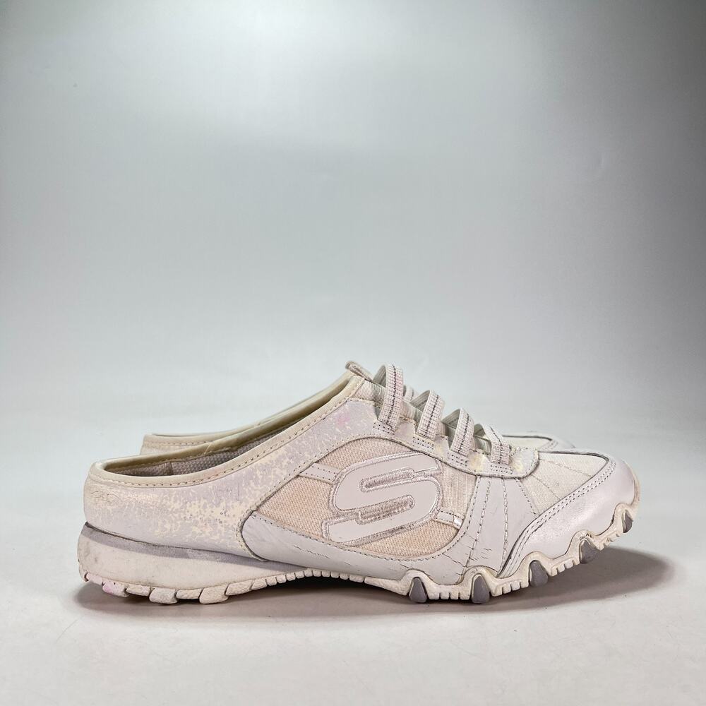 Skechers Bikers Mule White Open Back Slip On Walking Shoes 22043 Womens Size 7.5
